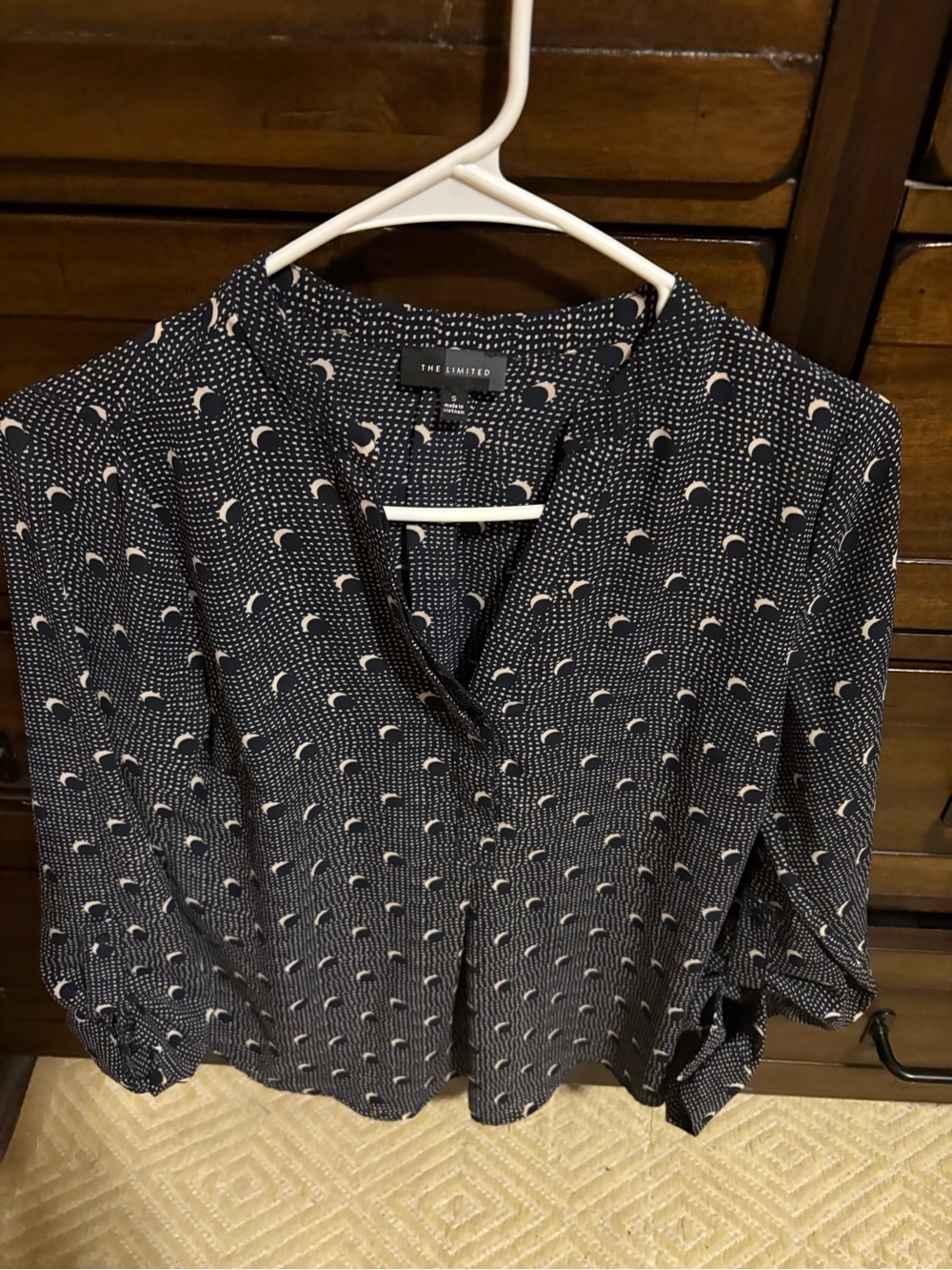 The Limited Navy Blouse with Cream Crescent Print